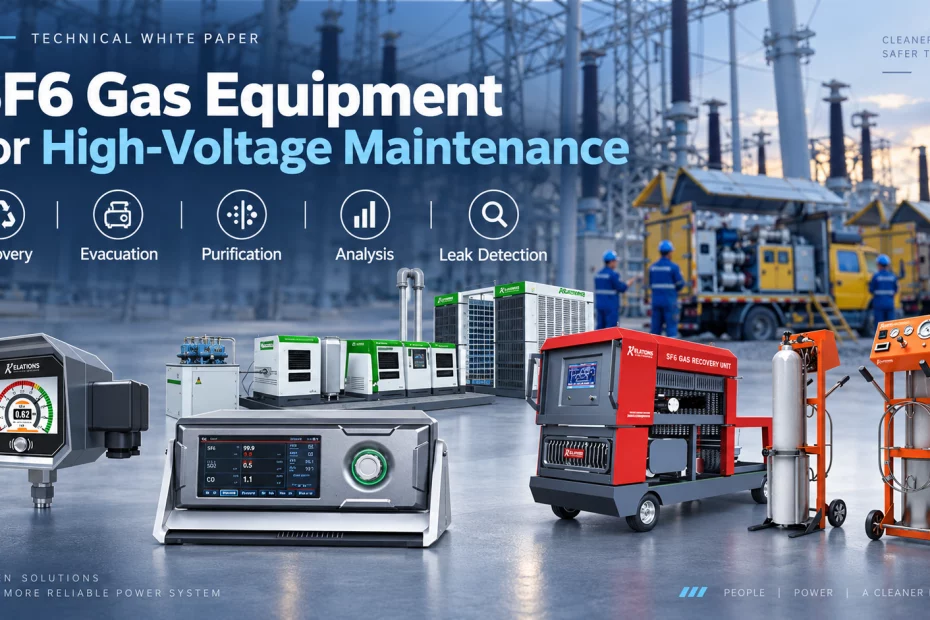 SF6 gas equipment for high-voltage maintenance, including recovery, purification, analysis, leak detection, and gas handling systems