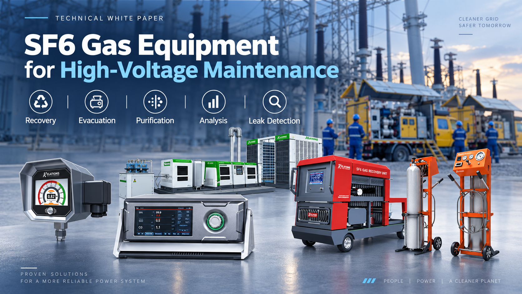 SF6 gas equipment for high-voltage maintenance, including recovery, purification, analysis, leak detection, and gas handling systems