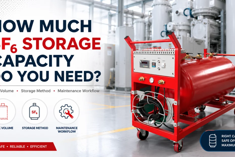 SF6 storage tank and recovery equipment showing how much SF6 storage capacity is needed for maintenance operations