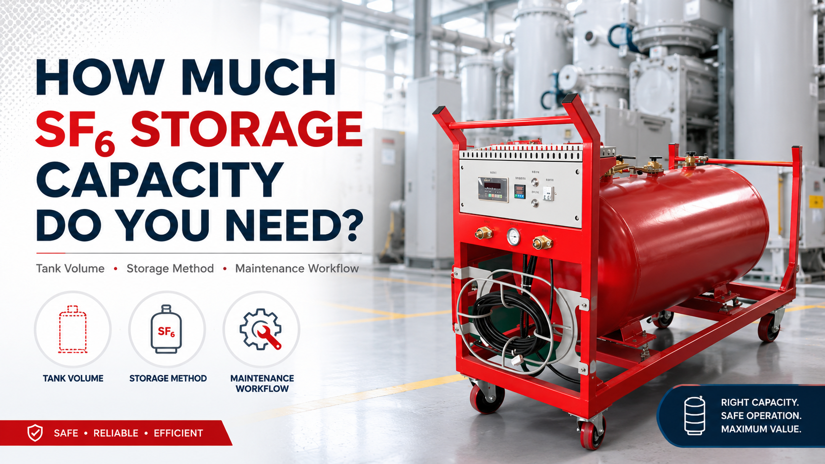 SF6 storage tank and recovery equipment showing how much SF6 storage capacity is needed for maintenance operations